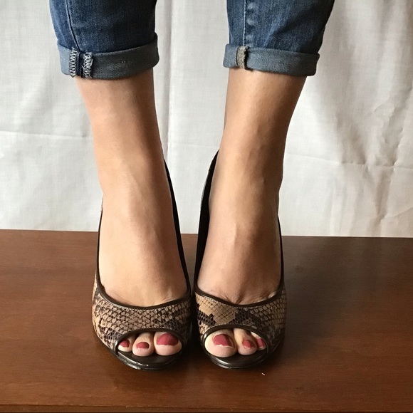 FRANCO SARTO faux snakeskin peep toe heels - Picture 1 of 8